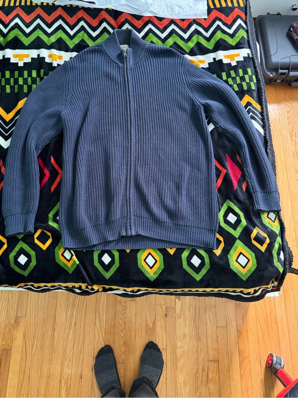 L.L. Bean Men's Navy Full-Zip Ribbed Knit Sweater Jacket